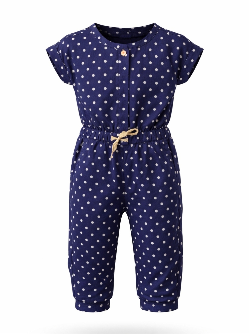 Crewcuts Kids Girls Toddler Navy Blue White Polka Dot Jumpsuit Romper Size 2
